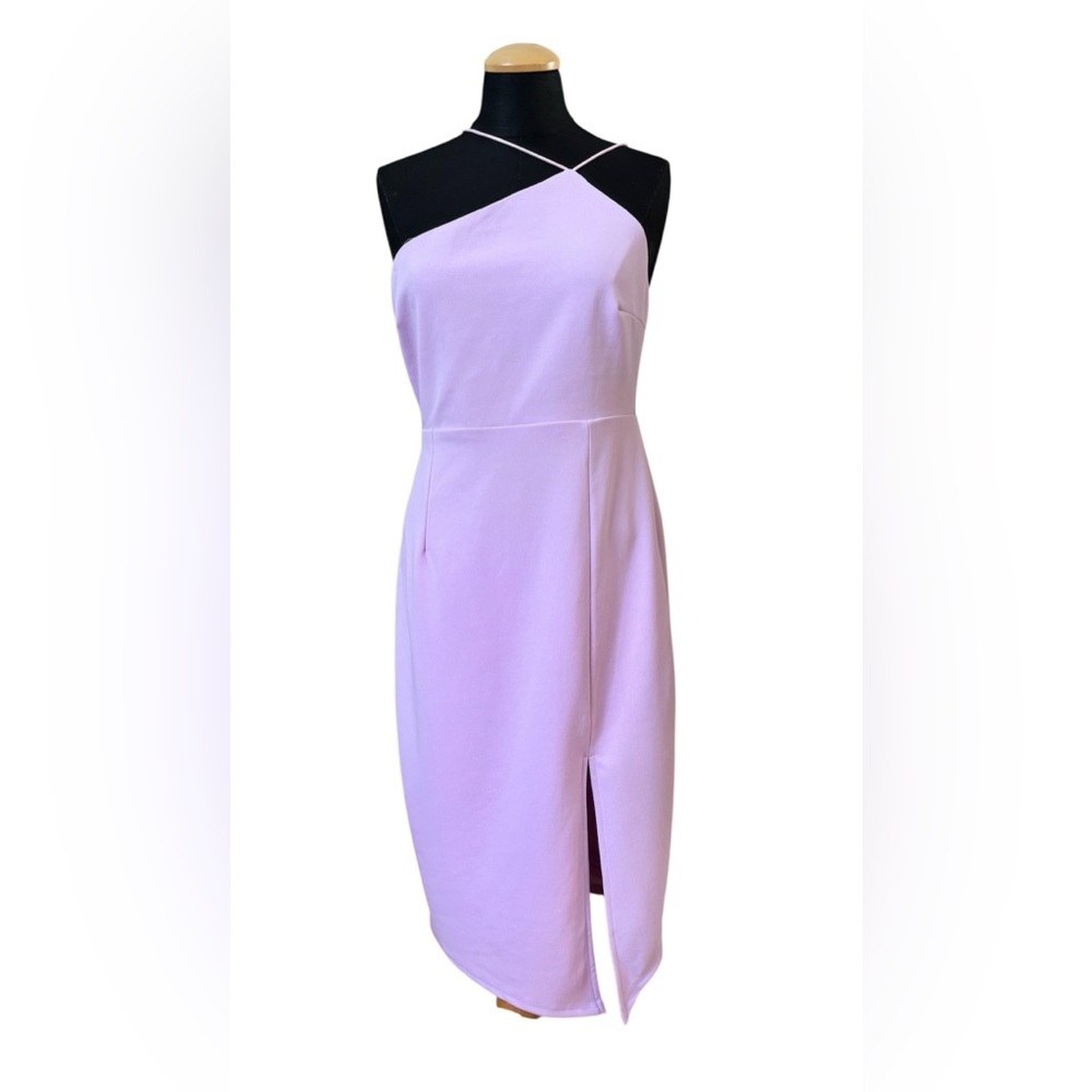 NWT Lulus Olia Lavender Asymmetrical Halter Midi Dress Lilac Size L
